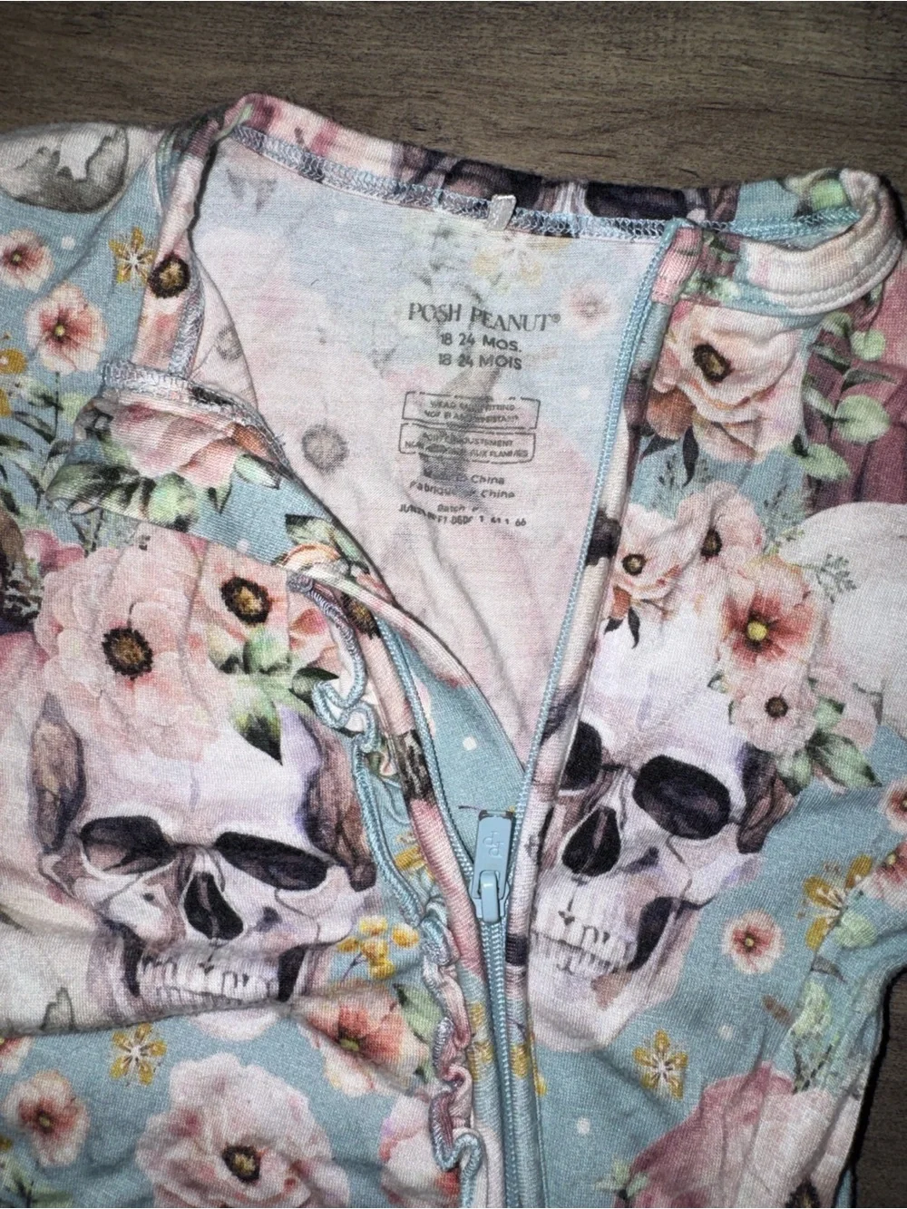 Posh Peanut Floral Skull Pumpkin Bamboo Ruffle Zippy 18-24M GUC